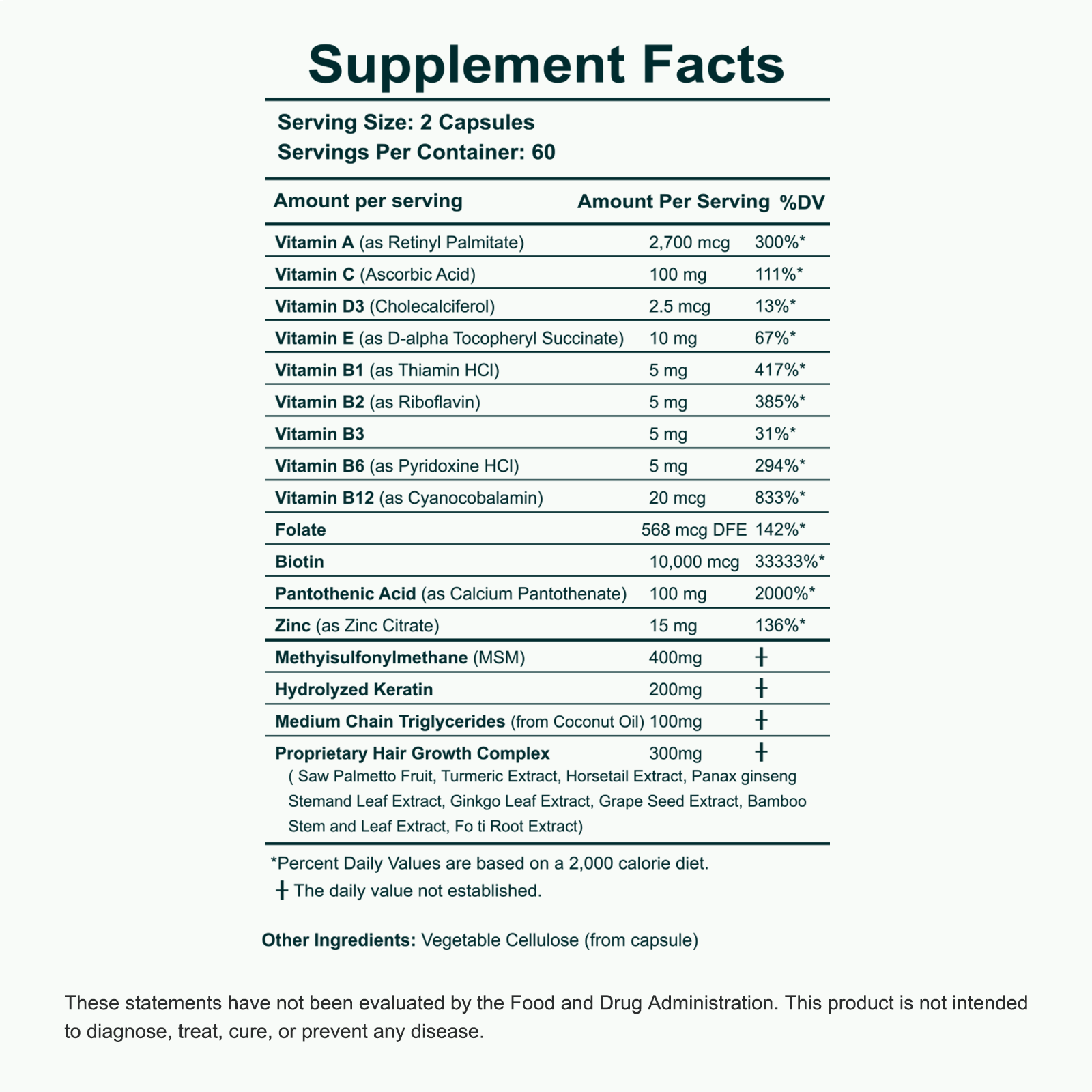 Supplement Facts — BIOTIN Vitamin B-Complex 120 Capsules