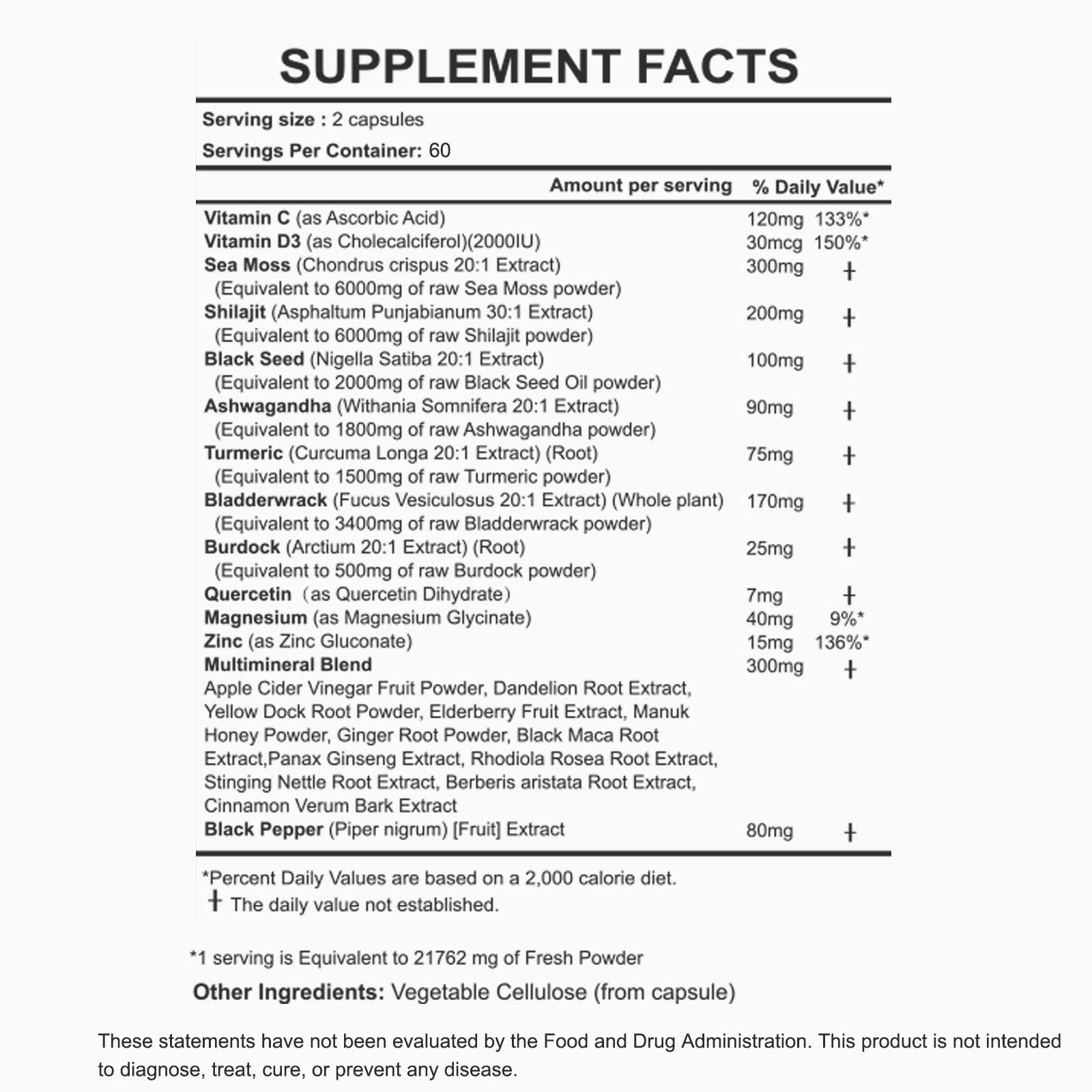 Supplement Facts — SHILAJIT SEA MOSS 120 Capsules