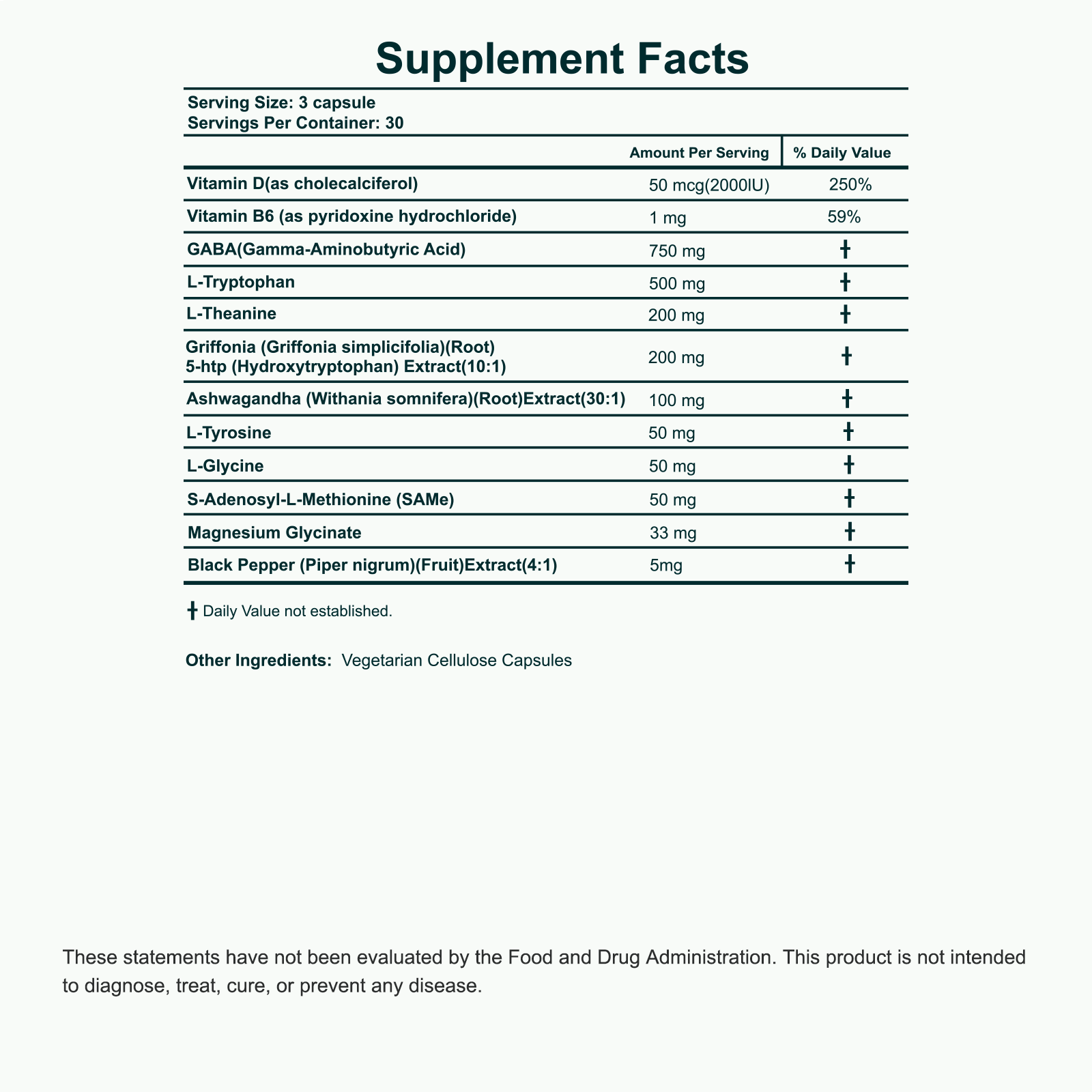 Supplement Facts — Ashwagandha GABA 5-HTP Sleep Support Complex