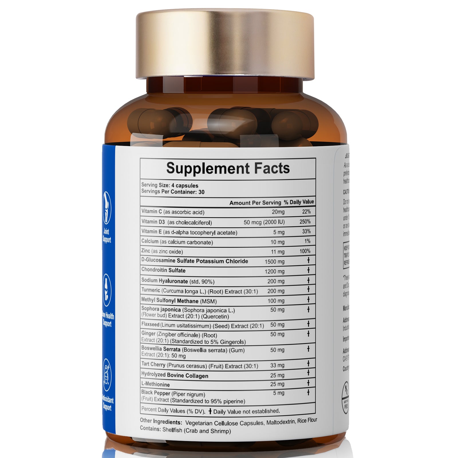 Fmlave Joint Support Supplement – Supports Joint Mobility & Flexibility, Joint Support Complex with Glucosamine, Chondroitin, MSM & Turmeric, 120 Caps back label