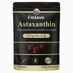 Fmlave Astaxanthin 12 mg per serving pouch made from Haematococcus pluvialis microalgae, with 120 softgels.