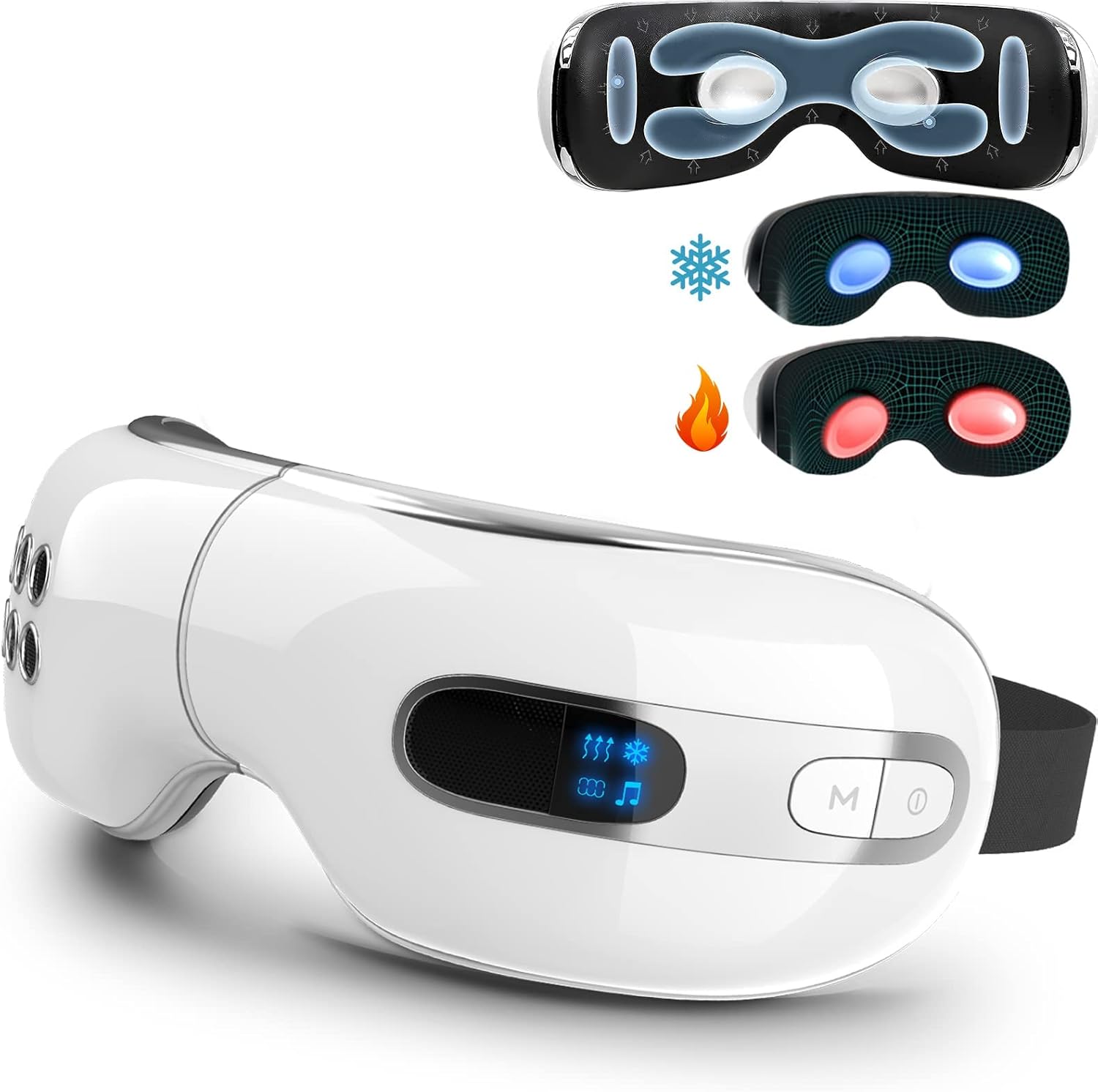 Fmlave eye massager with heat and cooling in white with air compression and Bluetooth controls
