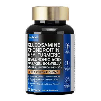 Fmlave Glucosamine Chondroitin MSM 18-in-1 Joint Support, 120-capsule bottle isolated on a transparent background