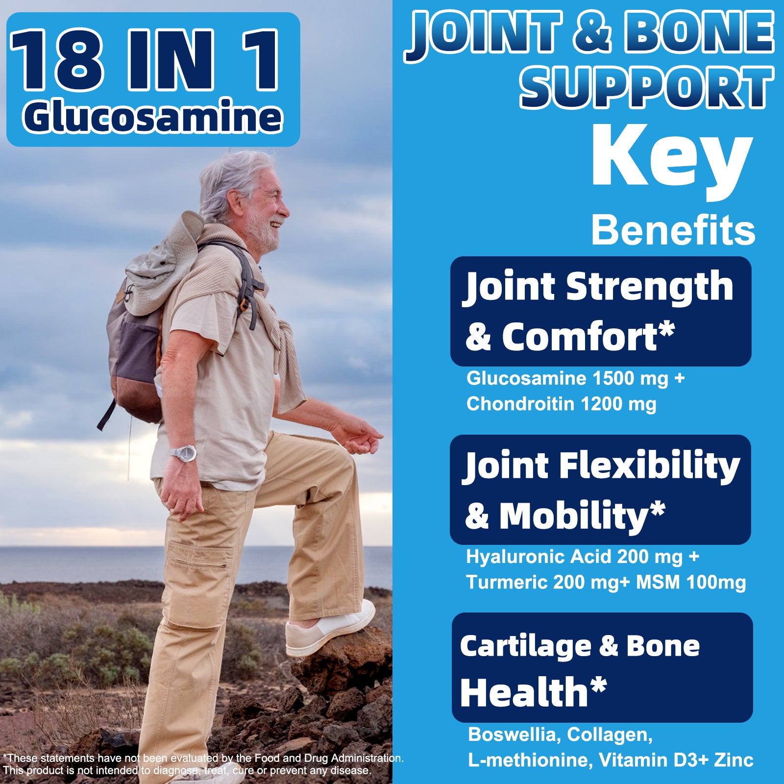 Glucosamine Chondroitin MSM 18-in-1 Potent Blend 120 Capsules back label