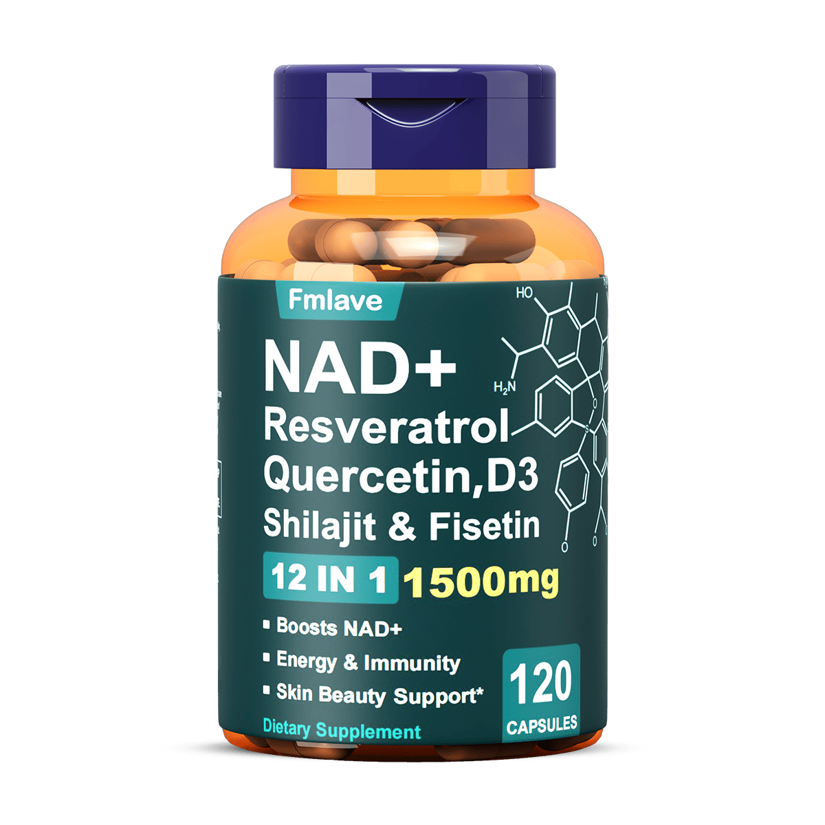 Suplemento de resveratrol NAD+ — 500 mg de nicotinamida ribósido (NR) — 120 cápsulas 